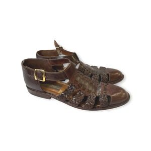 Sesto Meucci Womens Leather Gladiator Sandals Sz 6 Woven Brown Ankle Buckle Shoe
